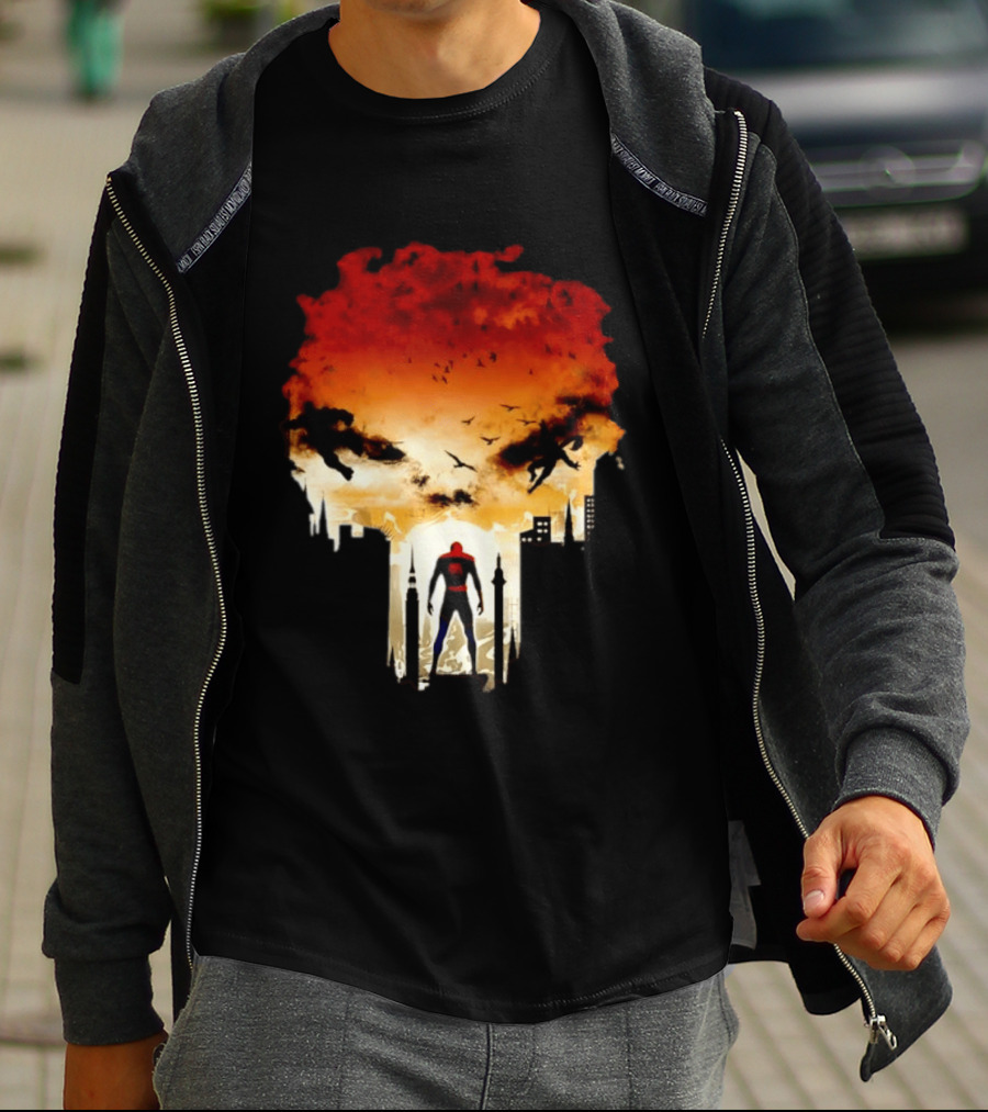 Spider Man Hulk Wolverine Marvel Superheroes Cityscape Action Scene T-Shirt