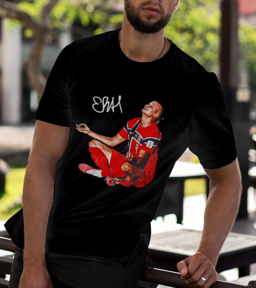 Erling Haaland Norway Football Meditation Pose Signature T-Shirt