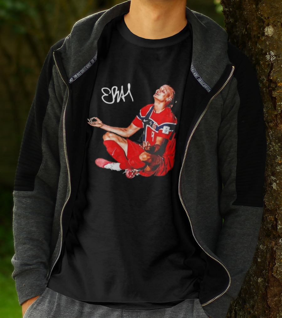Erling Haaland Norway Football Meditation Pose Signature T-Shirt