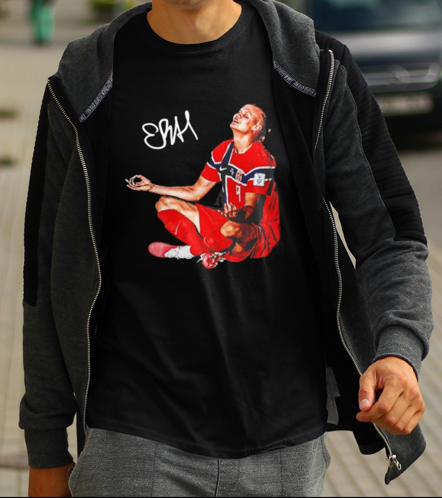 Erling Haaland Norway Football Meditation Pose Signature T-Shirt