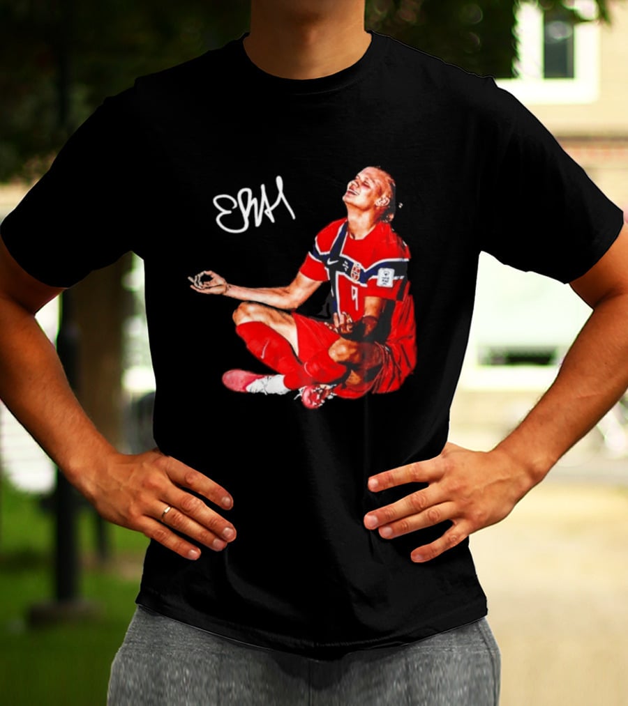 Erling Haaland Norway Football Meditation Pose Signature T-Shirt