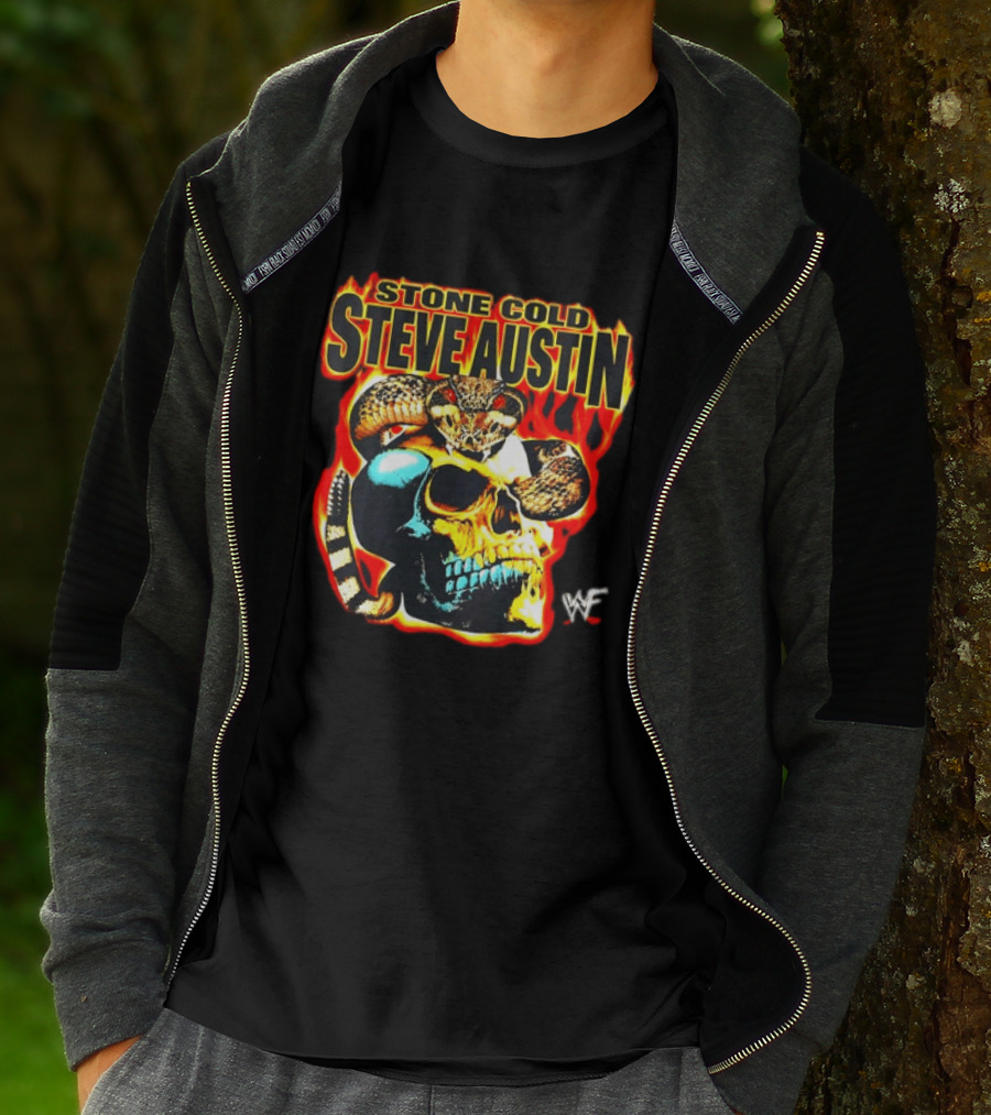 Stone Cold Steve Austin Flaming Skull Snake WWF T-Shirt
