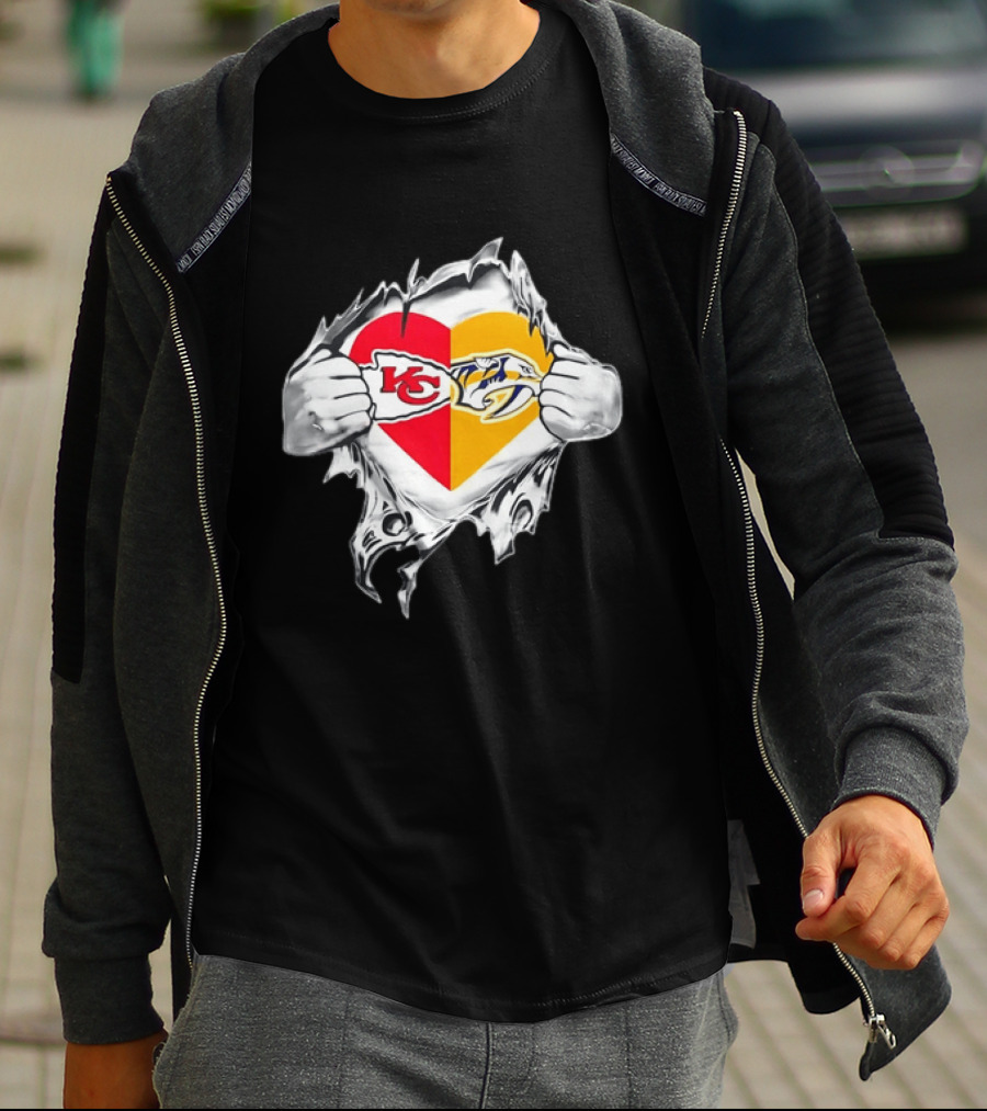 Kansas City Chiefs Nashville Predators Heart Ripping Open T-Shirt