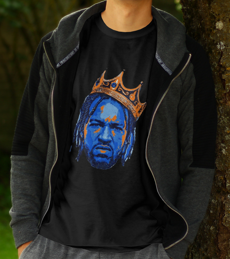 Jalen Brunson New York Knicks King Of New York Orange Crown Blue T-Shirt