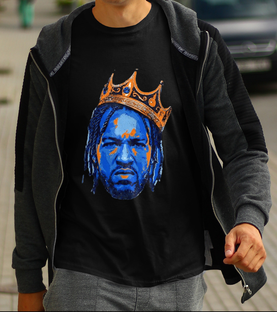 Jalen Brunson New York Knicks King Of New York Orange Crown Blue T-Shirt