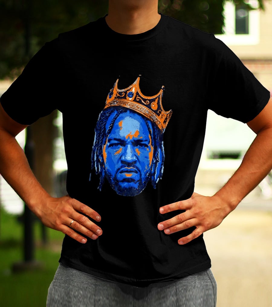 Jalen Brunson New York Knicks King Of New York Orange Crown Blue T-Shirt