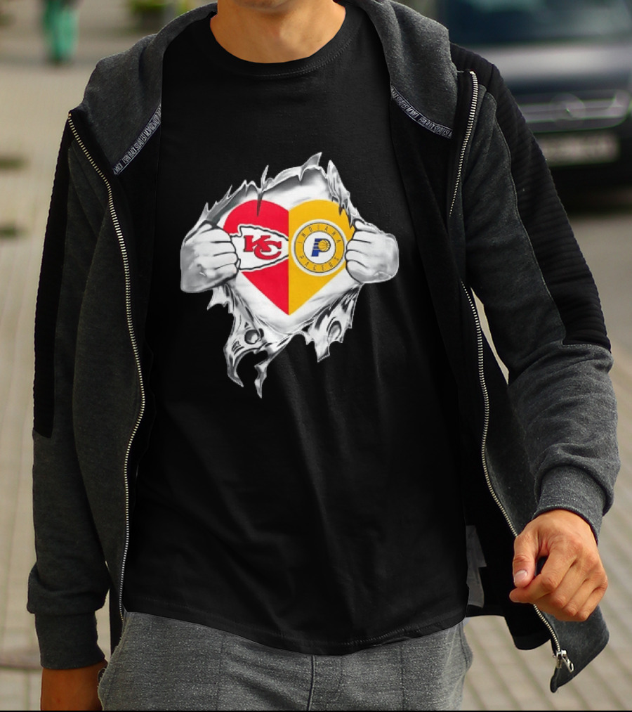 Kansas City Chiefs Indiana Pacers Heart Torn Open T-Shirt