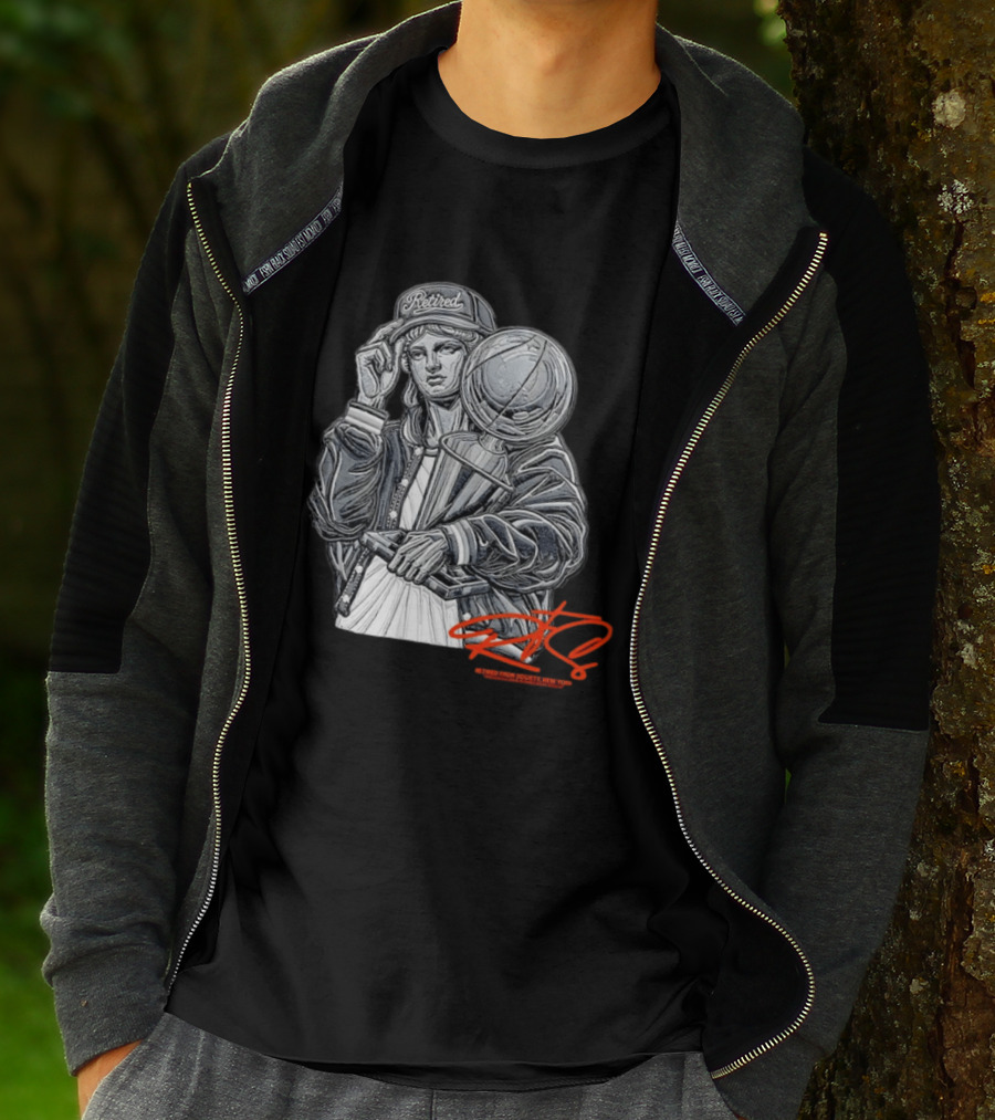 Retired From Society New York Freedom Is A State Of Mind Statue Holding Trophy T-Shirt