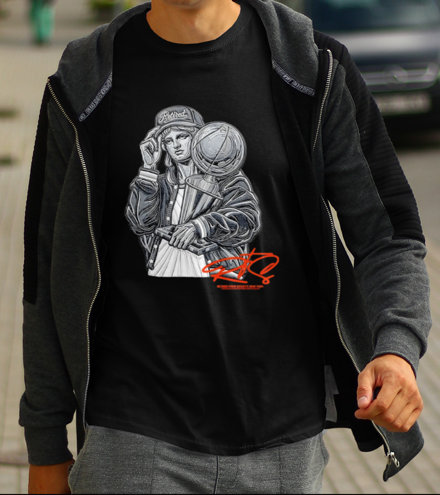 Retired From Society New York Freedom Is A State Of Mind Statue Holding Trophy T-Shirt