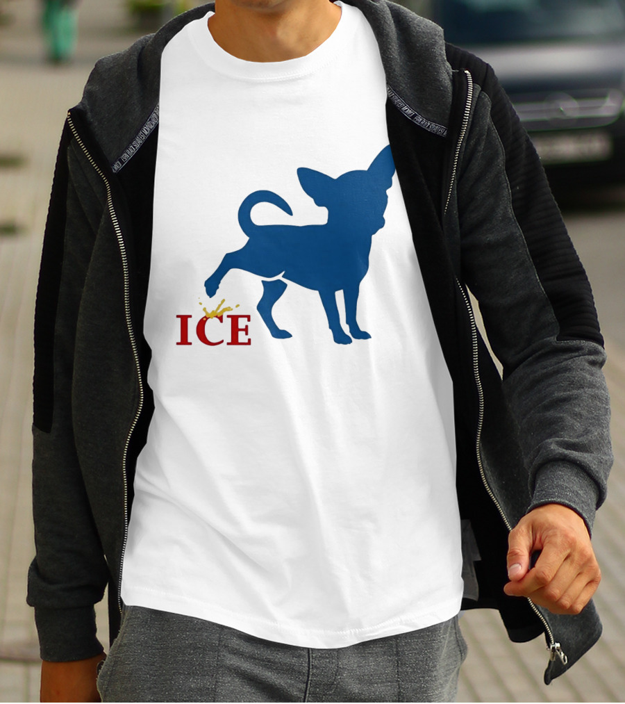 Chihuahua Urinating On ICE Text Representation T-Shirt