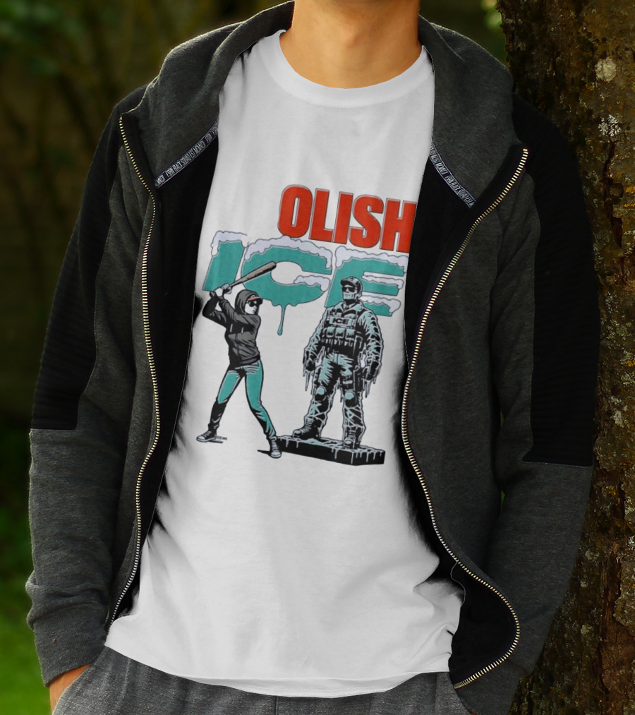 Krime Olish ICE Woman With Baseball Bat Smashing Statue T-Shirt