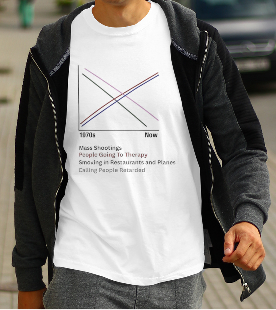 1970s Now Mass Shootings People Going To Therapy Smoking In Restaurants And Planes Calling People Retarded T-Shirt