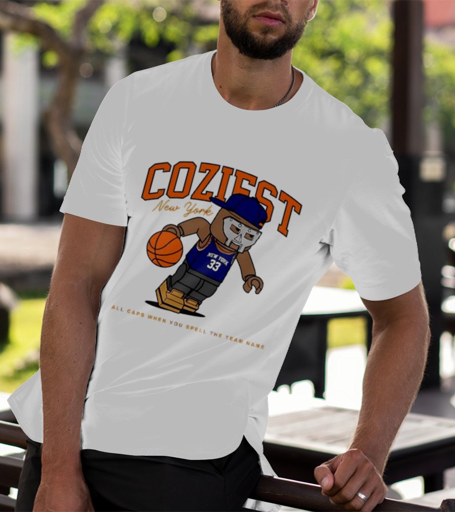 Coziest New York MF DOOM Patrick Ewing Knicks All Caps Basketball Lego T-Shirt