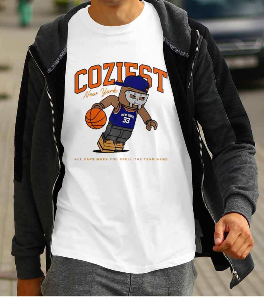 Coziest New York MF DOOM Patrick Ewing Knicks All Caps Basketball Lego T-Shirt
