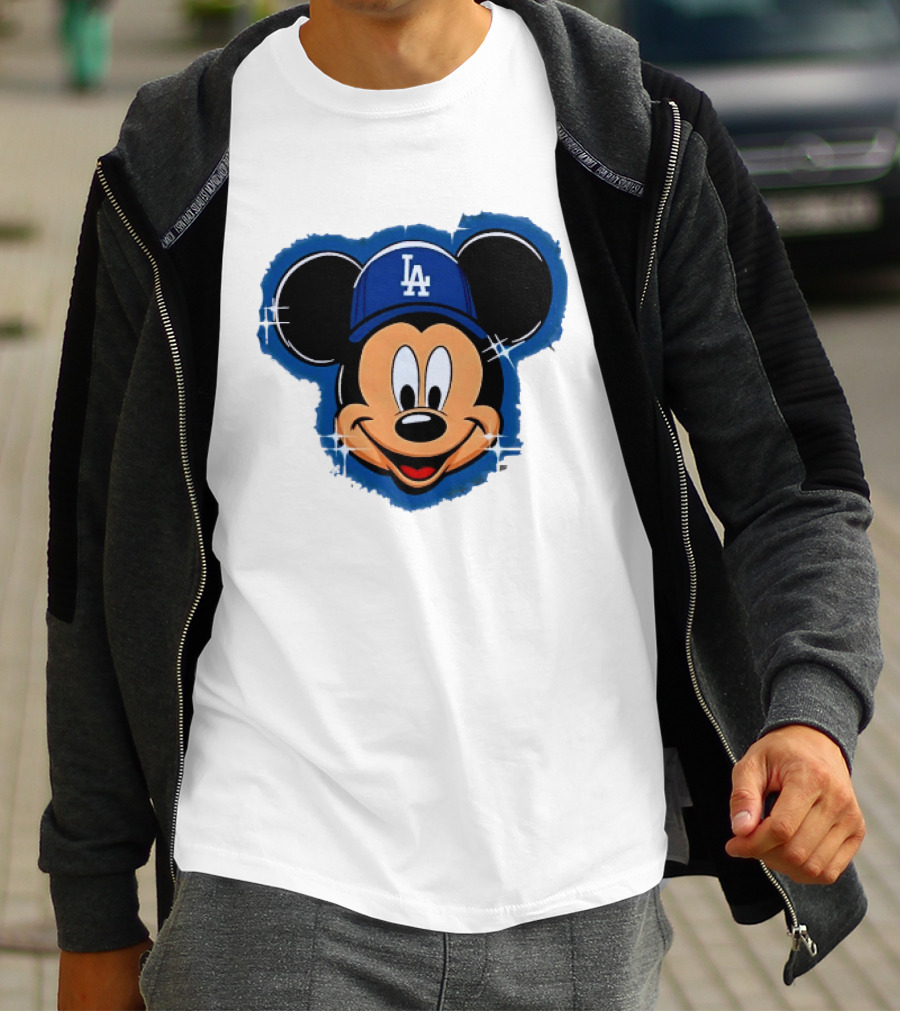 Mickey Mouse Wearing LA Dodgers Hat T-Shirt