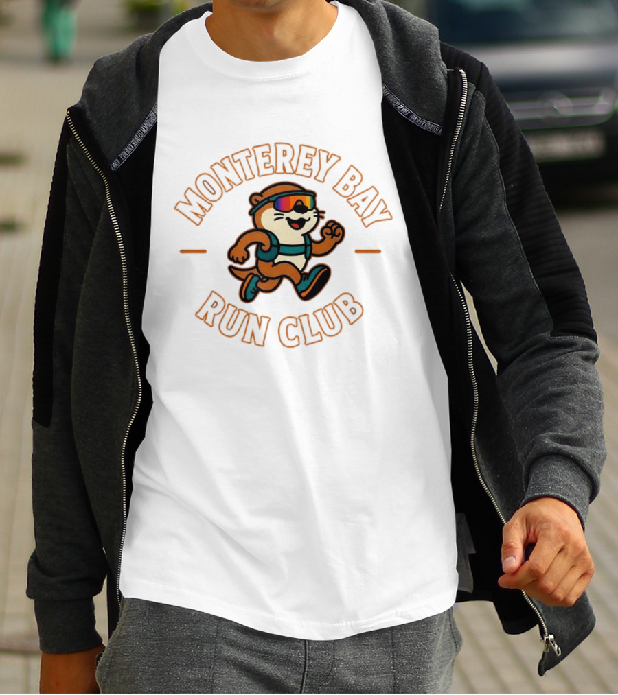 Monterey Bay Run Club Cartoon Otter Wearing Sunglasses And Backpack T-Shirt