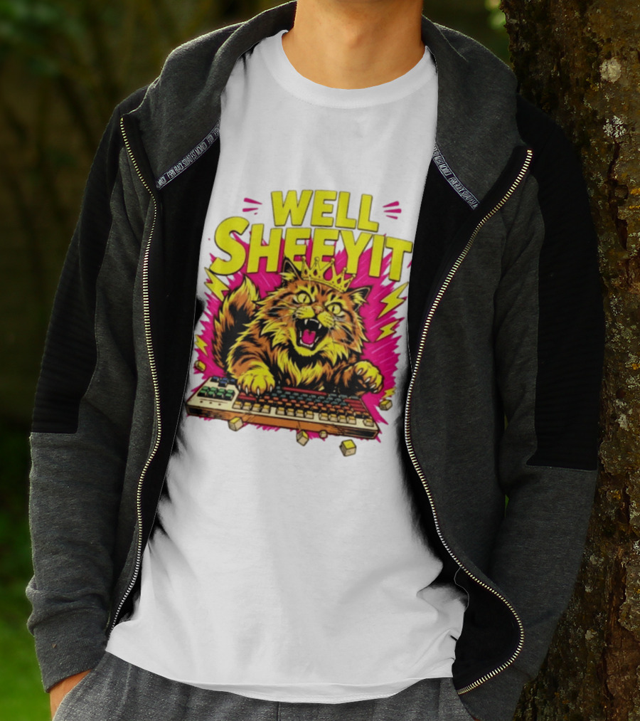 Well Sheeyit Crowned Cat Typing On Keyboard T-Shirt