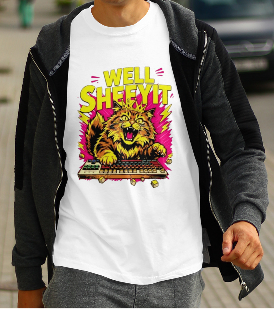 Well Sheeyit Crowned Cat Typing On Keyboard T-Shirt