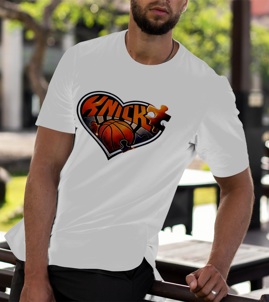 New York Knicks Puzzle Basketball Heart T-Shirt