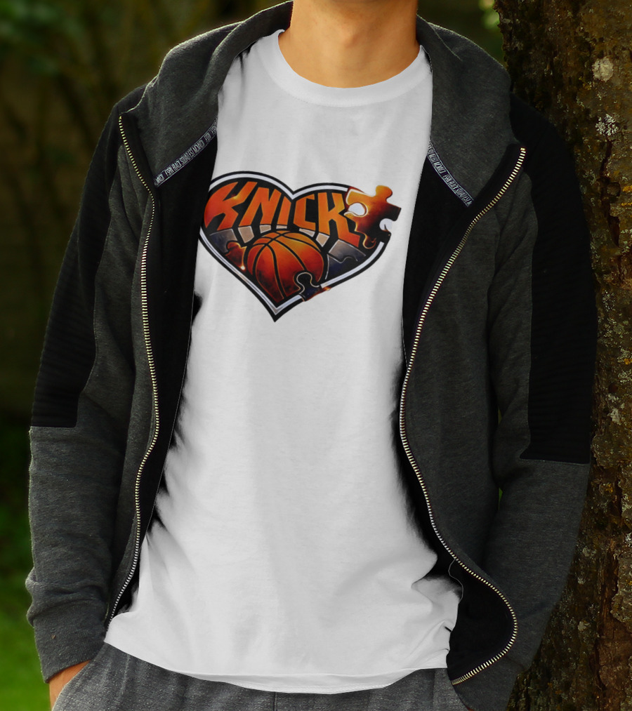 New York Knicks Puzzle Basketball Heart T-Shirt