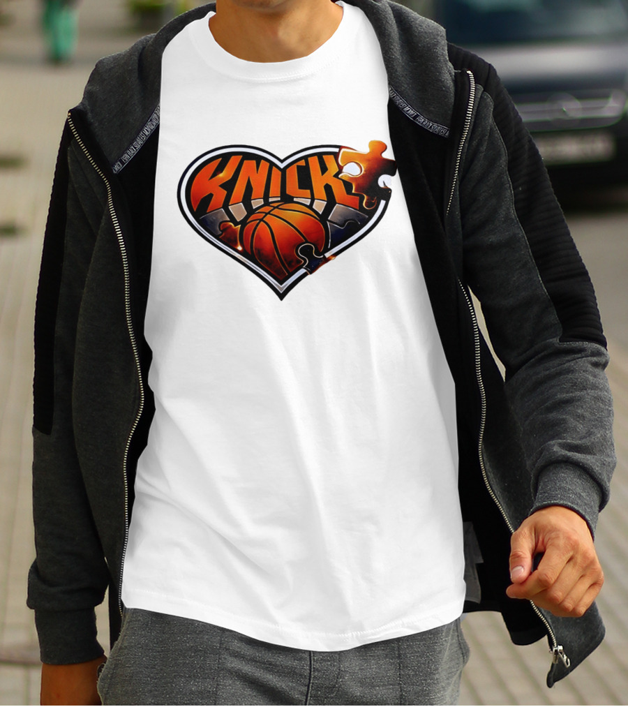 New York Knicks Puzzle Basketball Heart T-Shirt