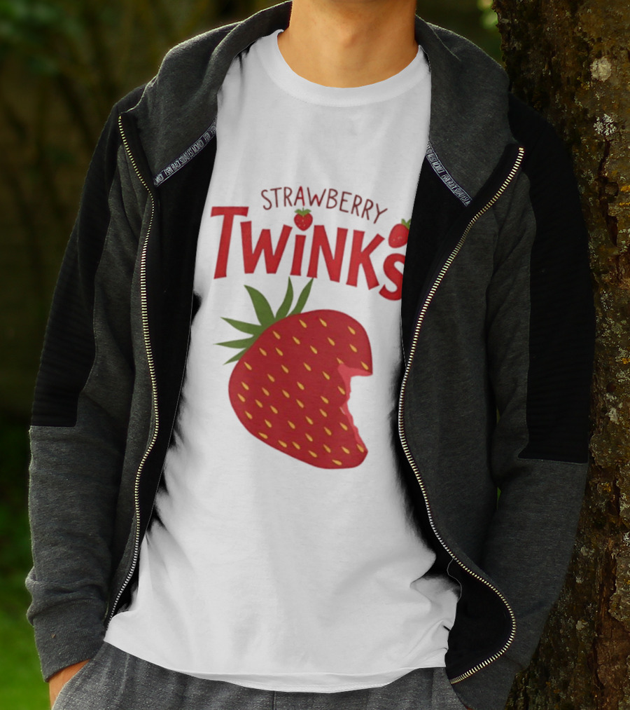 Strawberry Twinks Fruit Snack Pun Playful Bite T-Shirt
