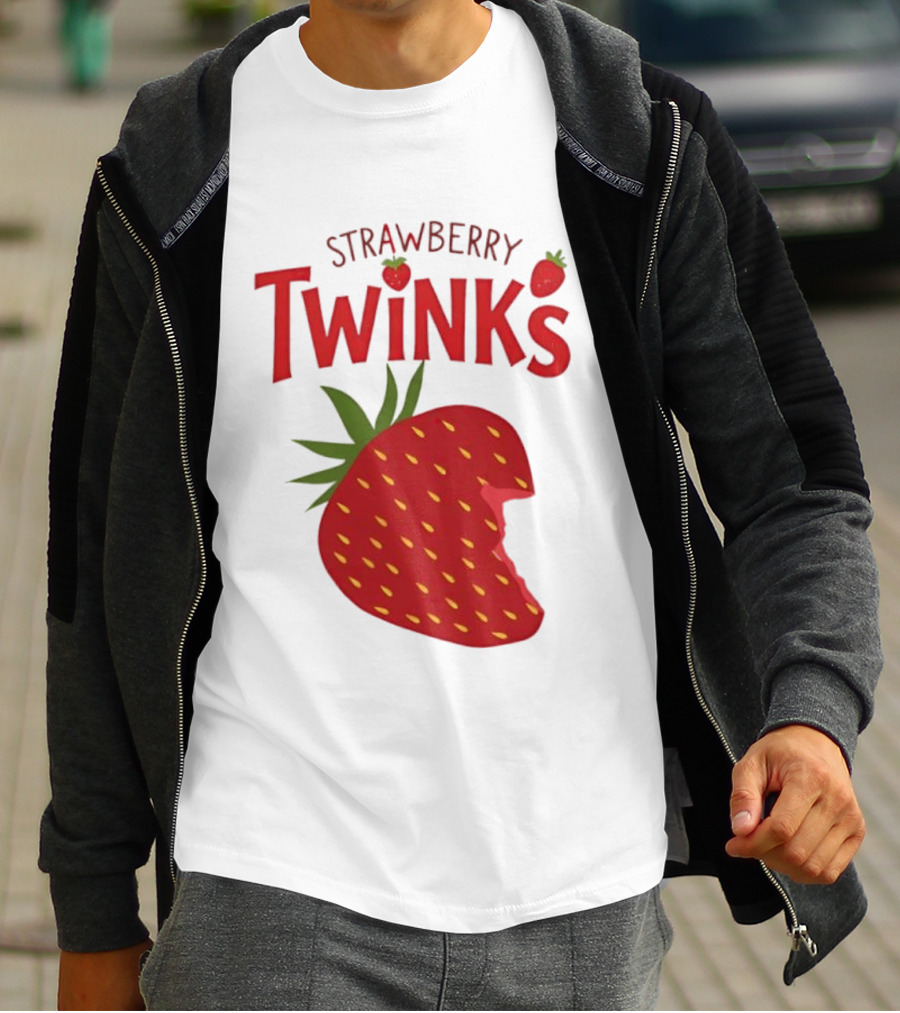 Strawberry Twinks Fruit Snack Pun Playful Bite T-Shirt