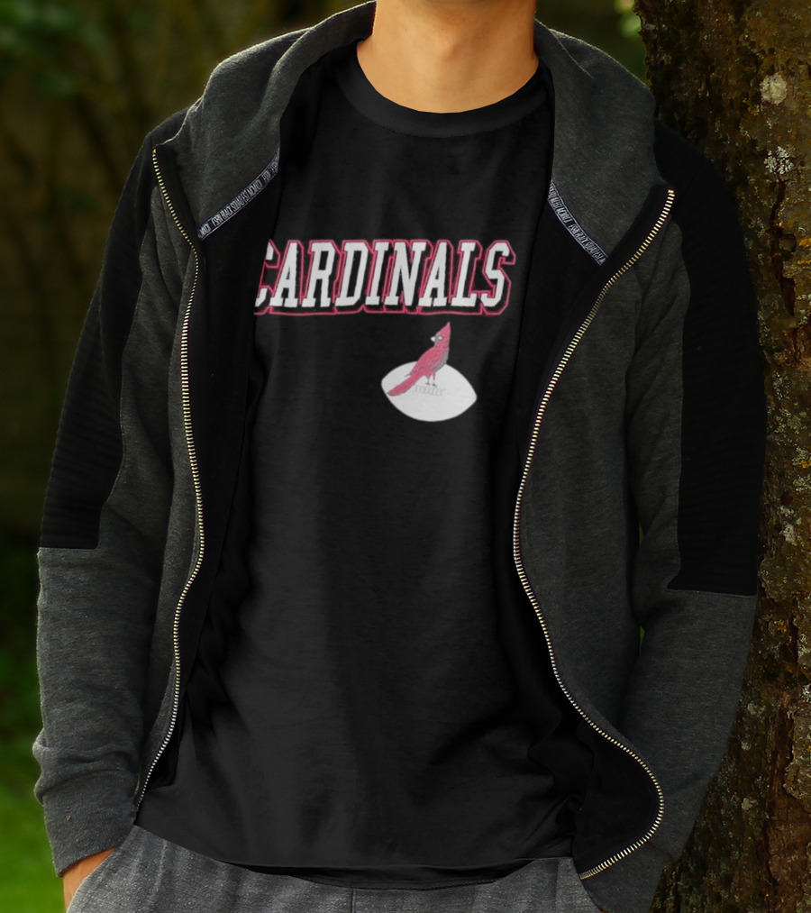 Arizona Cardinals Black Text With Cardinal On Football T-Shirt