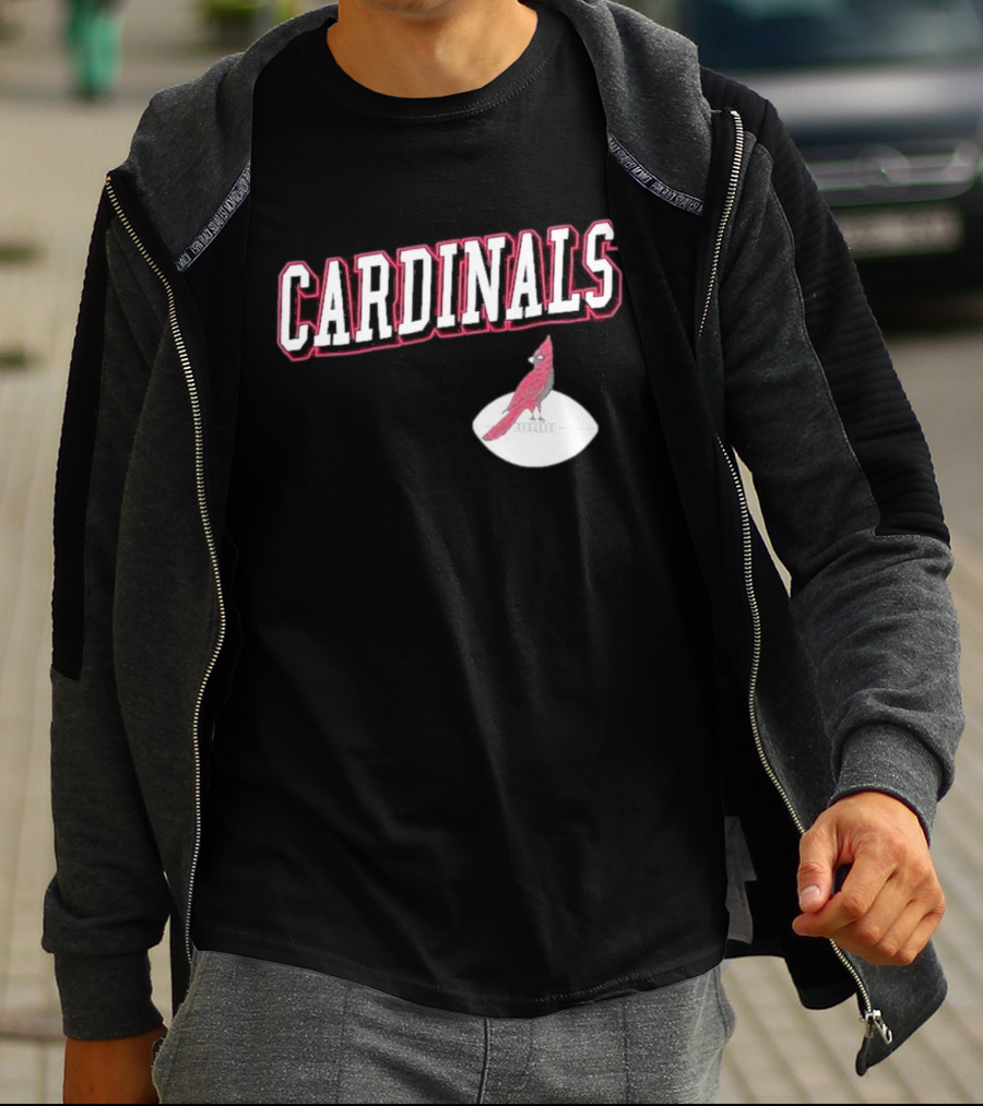 Arizona Cardinals Black Text With Cardinal On Football T-Shirt