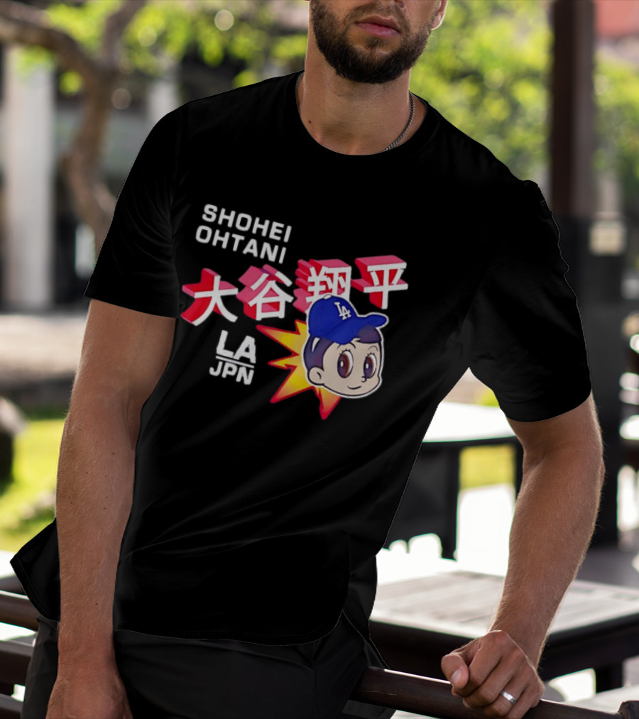 Shohei Ohtani Cartoon LA Dodgers JPN Kanji Characters T-Shirt