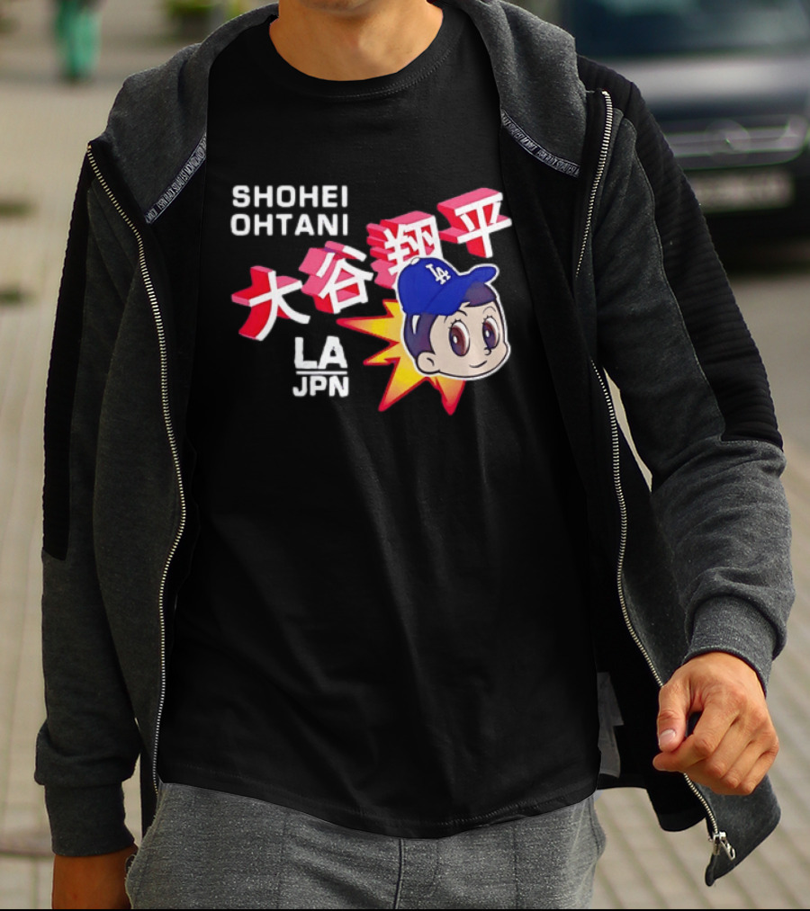 Shohei Ohtani Cartoon LA Dodgers JPN Kanji Characters T-Shirt