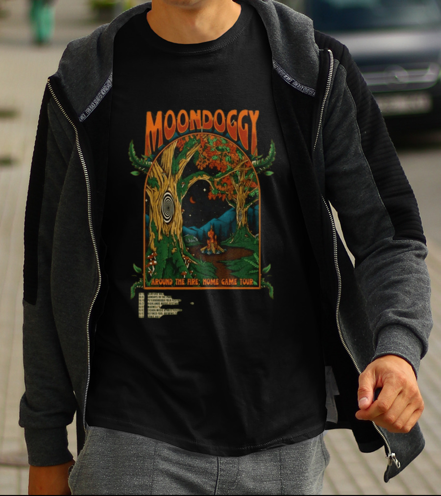 Moondoggy Around The Fire Home Game Tour 2026 Psychedelic Forest Campfire T-Shirt