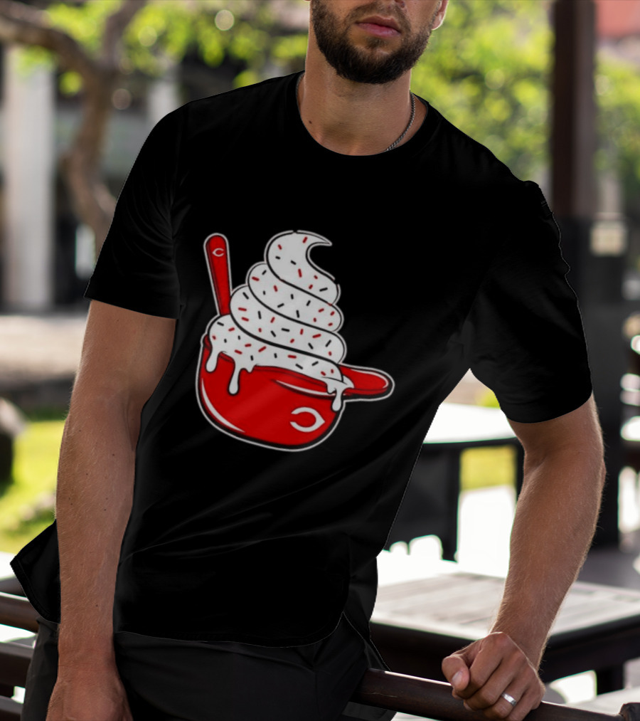 Cincinnati Reds Ice Cream Helmet With Sprinkles And Spoon T-Shirt
