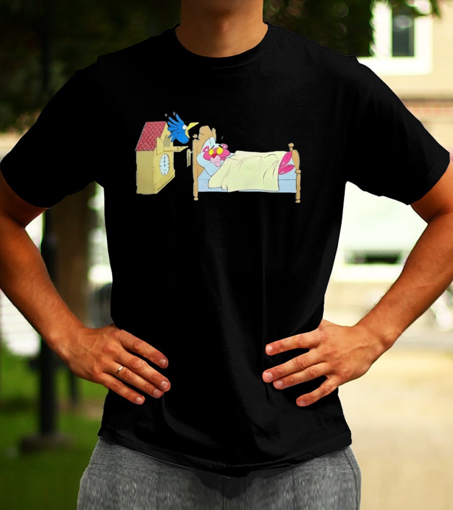 Onlyretro Pink Panther Startled Awake By Cuckoo Surprise T-Shirt