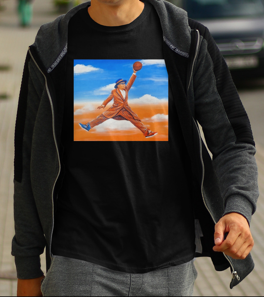 Spike Lee Jumping Basketball Air Jordan Jumpman Striped Suit Sky Sneakers T-Shirt