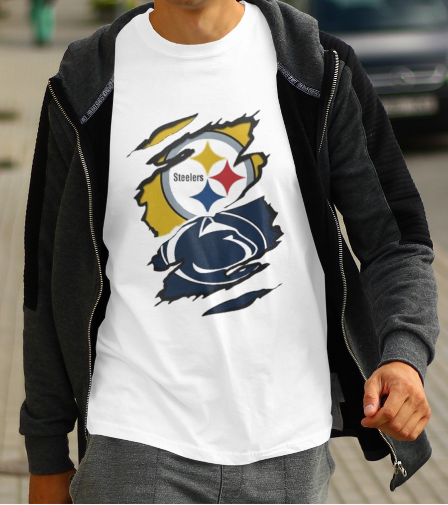 Pittsburgh Steelers Penn State Scratched Logo Fusion Beneath The Surface T-Shirt