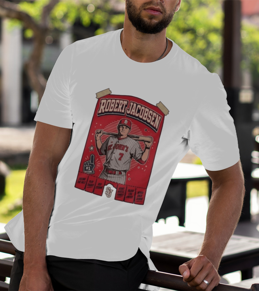 Robert Jacobsen St John's 7 Red Storm Defend The Hill Play Tough Blood Line United T-Shirt