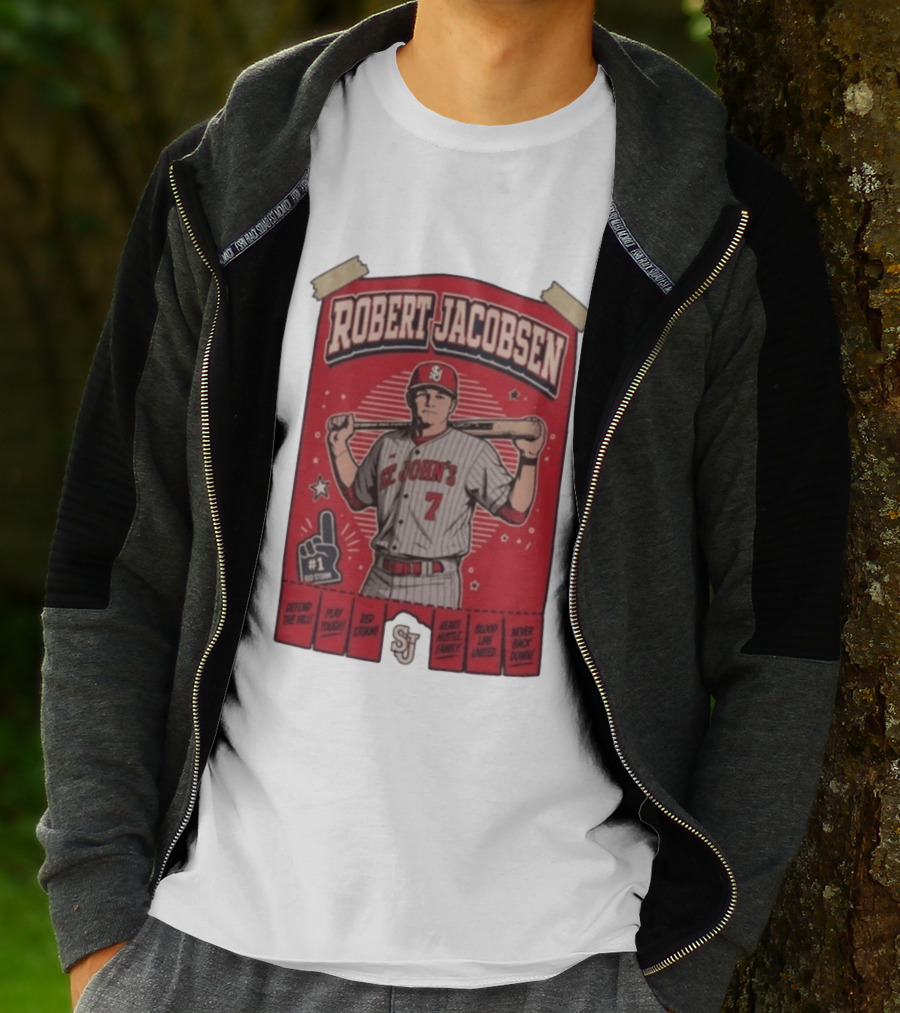 Robert Jacobsen St John's 7 Red Storm Defend The Hill Play Tough Blood Line United T-Shirt