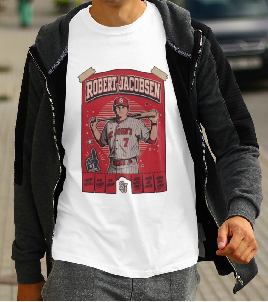 Robert Jacobsen St John's 7 Red Storm Defend The Hill Play Tough Blood Line United T-Shirt
