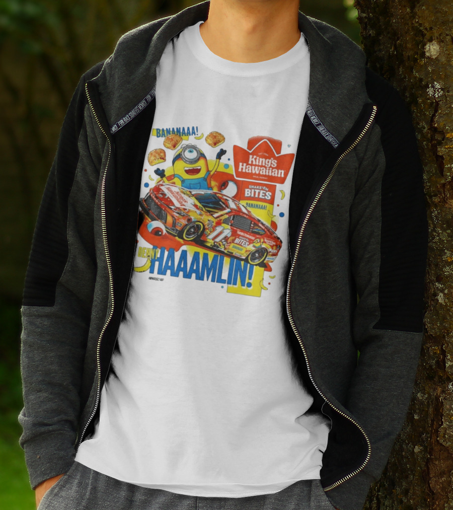 Minions Bananaa With Denny Hamlin King's Hawaiian Shake 'n Bites Racing 2026 T-Shirt