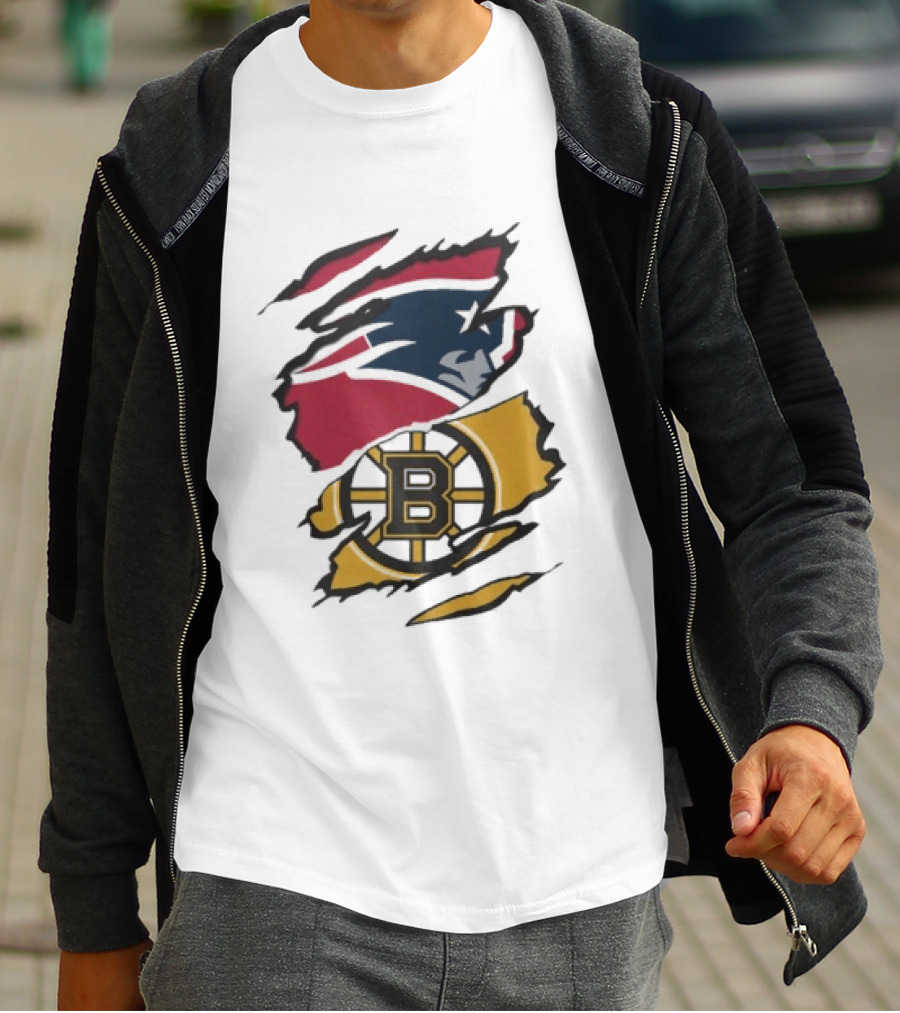 New England Patriots Boston Bruins Beneath The Surface Team Crossover Heritage T-Shirt