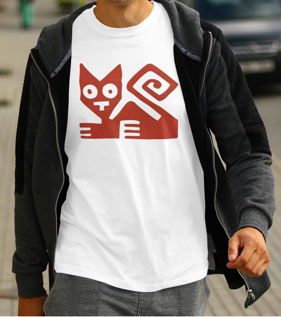Peruvian Cat Nazca Lines Style Geometric Red T-Shirt