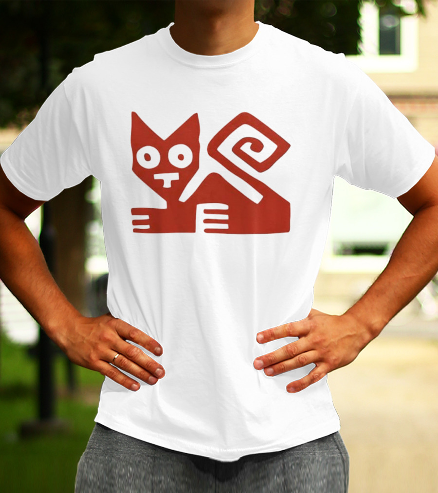 Peruvian Cat Nazca Lines Style Geometric Red T-Shirt