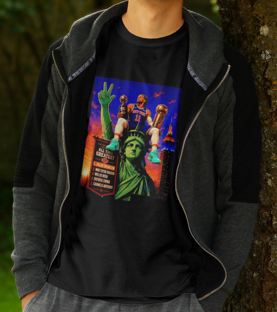 Jalen Brunson New York Knicks All Time Greatest List Liberty Statue T-Shirt
