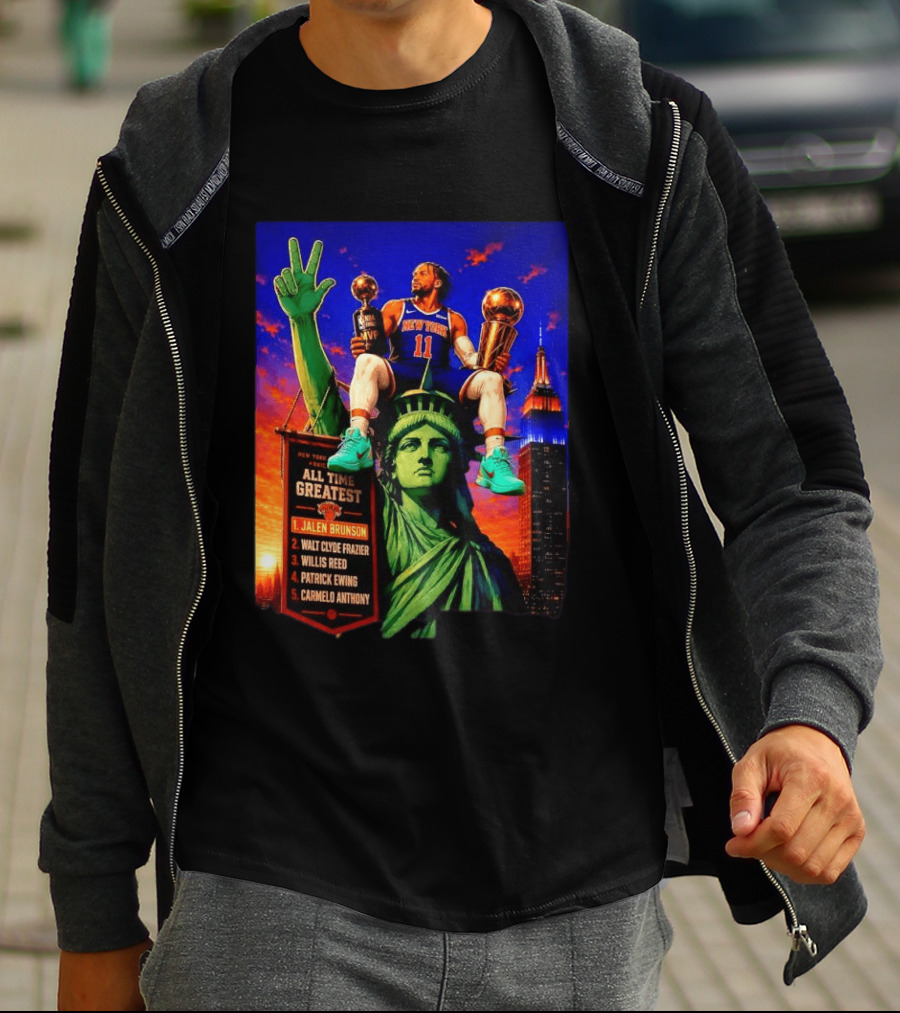 Jalen Brunson New York Knicks All Time Greatest List Liberty Statue T-Shirt