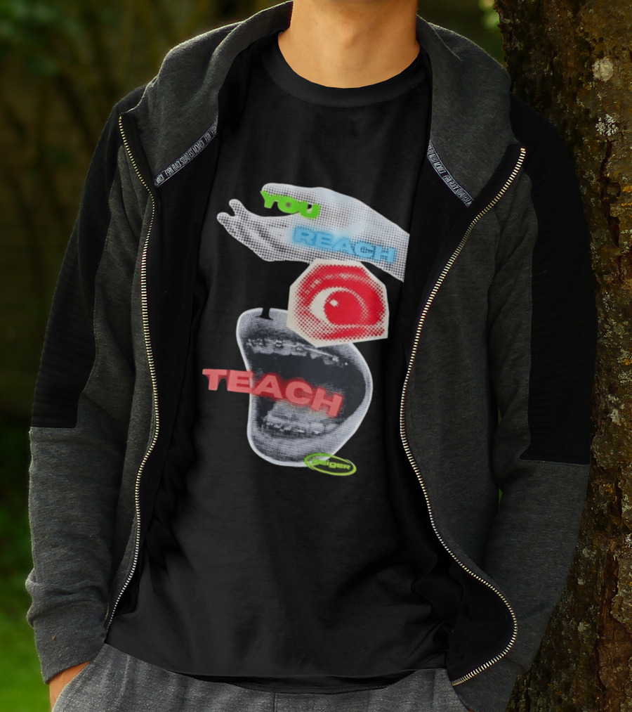Geiger You Reach I Teach Hand Eye Mouth Collage T-Shirt