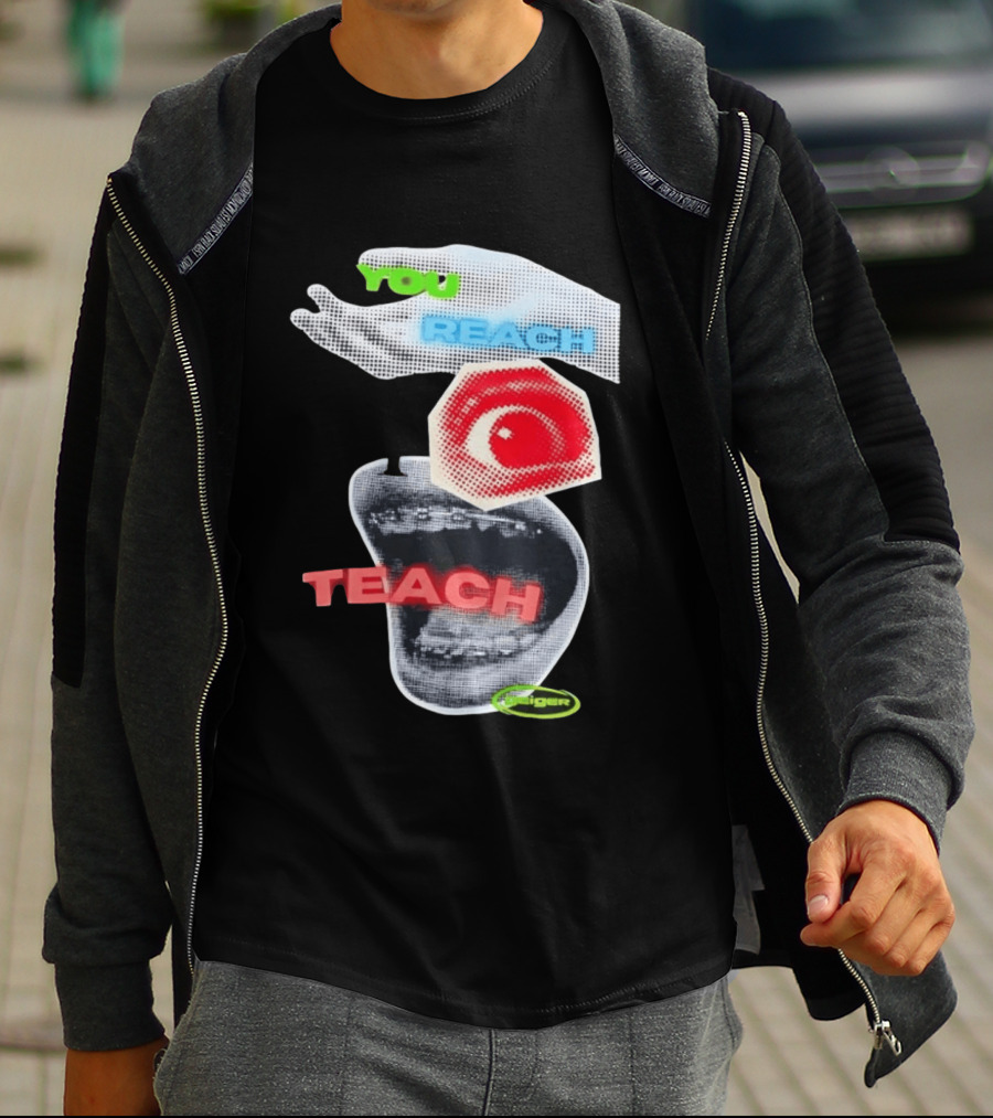 Geiger You Reach I Teach Hand Eye Mouth Collage T-Shirt