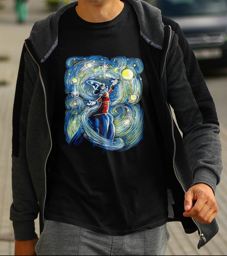Sorcerer Mickey Mouse Fantasia Starry Night Whirlwind Stars T-Shirt