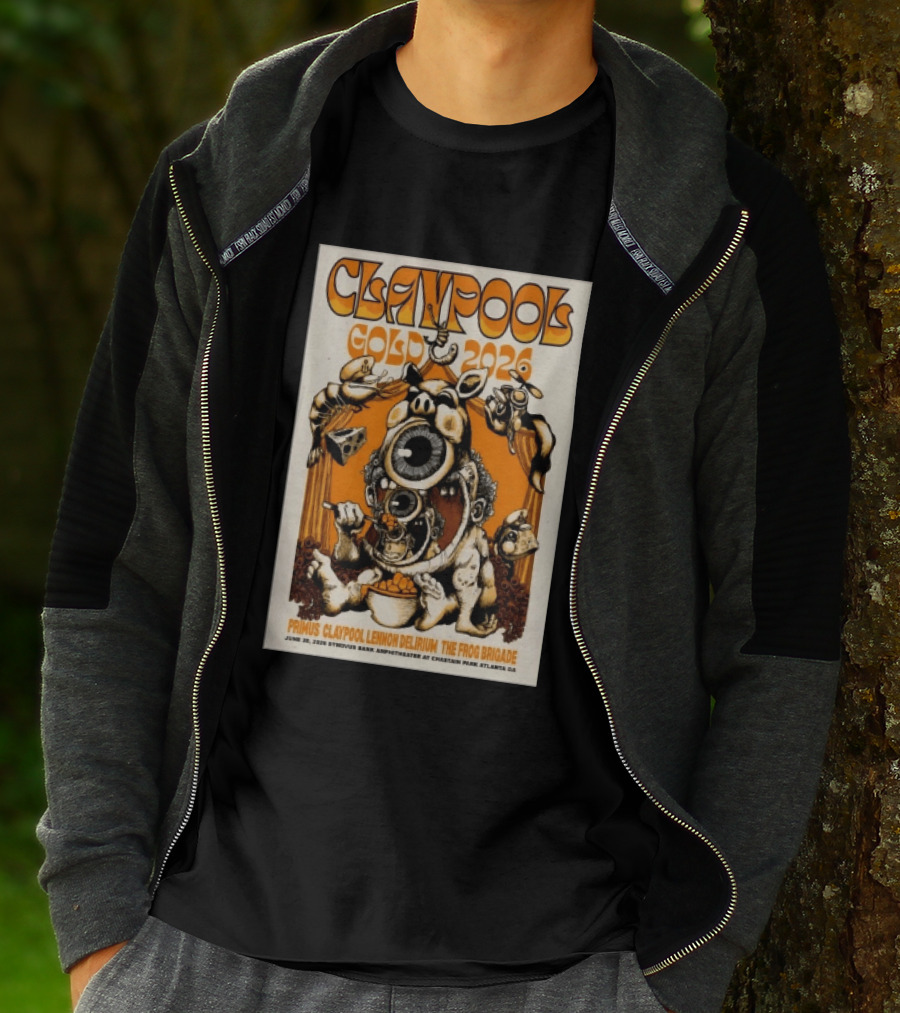 Les Claypool Gold 2026 Primus Delirium Frog Brigade June 20 Synovus Bank Amphitheater Atlanta T-Shirt
