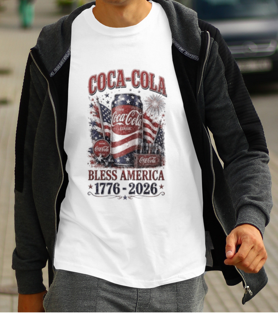 Coca Cola Bless America 1776 2026 Vintage Patriotic Celebration T-Shirt